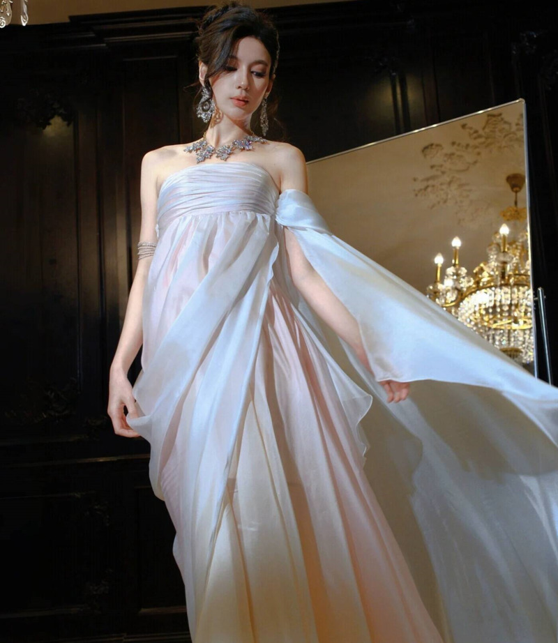 Evening Gown - Strapless Flowy Chiffon Evening Gown Women